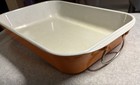 Vintage Orange Le Creuset Enameled Cast Iron Roasting Lasagna Pan Metal Handles 