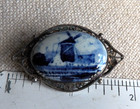Delft Holland Silver Filigree  Windmill Brooch - Vintage
