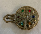 Vintage Jeweled Top Pill Box Gold Color Spring Lever Top W hdle As Is