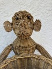 Vintage Monkey Basket  Trash Can Wicker Woven Rattan Boho Retro Waste Basket