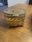 Vintage Gold Filigree Vanity Mirror Tray   Trinket Box Set Hollywood Style