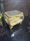 Vintage Ormolu Jewelry Casket Beveled Glass Gold Filigree Hollywood Regency