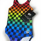 New Simone Biles Gk Elite Leotard Gymnastics Checkered Rainbow Strappy Back  Cm