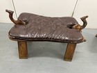 Vintage Camel Head Footstool Bench     Carved Wood   Leather Cushion