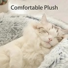 Round Plush Cat Bed Cave Fluffy Hooded Self Warming Pet Bed For Cats   Dogs