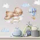 Tedy Bear Sleeping On The Moon And Stars Wall Stickers For Kids Baby Room Decor