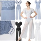 Us Women Lyrical Modern Dance Leotard Split Mesh Wide Leg Pants Stage Dancewear