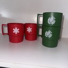 Vintage Tupperware Stacking Cups   Mugs Set Of 4 1312-24 Red   1312-23 Green red