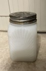 Vintage White Milk Glass Hazel Atlas Pepper Shaker Jar Dutch Boy Fisherman Lid
