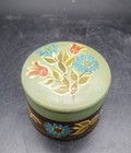 Vintage Handpainted Wood Wooden Round Floral Trinket Box Signed 2 5 