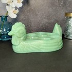 Green Jadeite Glass Hen Chicken Depression Style Egg Plate Dish  Bowl  Vtg Style