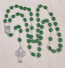 Erin Celtic Cross Rosary Silver-tone Green Shamrock Beads St Patrick Centerpiece