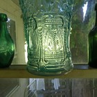 Early 1900 Aqua Flowers On Trellis Goofus Glass Blown Pickle Jar Gaynor Glass Nj
