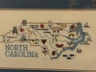 Matted   Framed State Of Nc Landmark Crosstitch 25x19 Carolina Blue Mat
