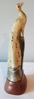 Vintage Hand Carved Buffalo Horn Peacock Figurine Justa Exclusive Wood Base 10 