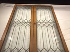Antique Vtg Pair Leaded Glass Cabinet Doors Each Door Is 48    Tall With Hardware
