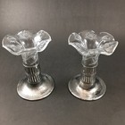 Pair Duncan   Miller Rock Crystal Glass Forbes Quadruple Silver Plate  123 Vases