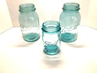 Antique Early 1923-1933 Blue Glass Ball Perfect Mason Jars Lot Of 3