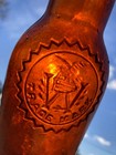 Set Of Antique Amber  Aqua Beer Bottles Embossed Vintage