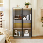 Display Cabinet With Glass Door  Led Lighting  Two Drawers  Storage Cabinet
