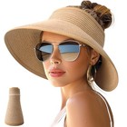 Npjy Sun Hats For Women Wide Brim Roll-up Beach Ponytail Hat Khaki 1 Pack