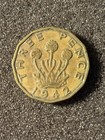 1942 Three Pence England Coin Great Britain Threepence 3p World War Two Coin 3 P