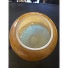 Art Glass Vase Ovoid Hand Blown Amber Blue White Bubble Speckle 8 Inch
