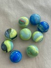 Blue Green Yellow Swirl Glass Toy Marbles Lot Of 9 Machine Made