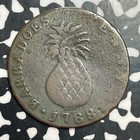 1788 Barbados Pineapple Penny Lot t2349 Obverse Damage