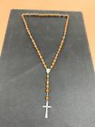 Rosary Olive Wood Bead Silver Tone Crucifix Catholic 59 Beads Vintage