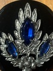 Vintage Black Carved Bakelite Blue Rhinestone Ornate Shank Button 1 3 8  