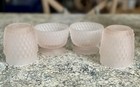 Vintage Indiana Glass Diamond Point Frosted Pink Fairy Lamps  2  No Chips cracks