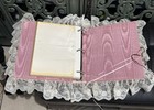 Pink White Lace Fabric Antique Style Wedding Ring Binder Photo Album 8x10in