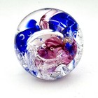 Contemporary Art Glass Paperweight Red White Blue Gold Swirl Controlled Air