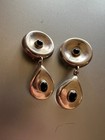 Tl-67 Sterling Silver Taxco Mexico Black Onyx Dangle Clip On Earrings
