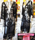 Betsey Johnson Y2k Black Sheer Mesh Floral Long Cover Up Cardigan Robe Dress Nwt