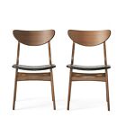 Mid-century Dark Brown Faux Leather Dining Chairs With Walnut Finish  set Of 2 