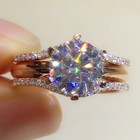 Huitan Rose Gold Engagement Ring Women Classic 6 Claws Cubic Zirconia Band Gift