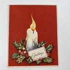 Vintage Mid Century Christmas Greeting Card Red Theme Dripping Candle Flame