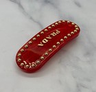 Auth Prada Red Acrylic Gold Stud Hair Clip Barrette - Pre Owned   Ky4826