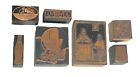 Vintage Antique Copper Letterpress Ink Stamps Varied Design On Wood Blocks T38