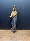 Vintage Hand Carved Wood Santos Figure Statue Folk Art Devotional Blue Robe