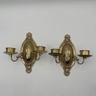 Vintage Pair Brass Ornate Taper Candle Holders Wall Sconce Mounted Arm Set Of 2
