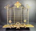 Vtg French Country Wrt Iron Cookbook Stand   Book Holder Easel Fleur-de-lis Gold