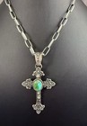 Navajo Turquoise And Sterling Silver Cross Pendant By Martha Cayatineto