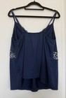 Navy Blue Ivory Floral Lace Camisole Top Womens L Lingerie Y2k Style