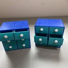 Set Of 2 Mod Plastic Desk Organizer Blue Teal W drawers Mcm Vintage 1970s Retro