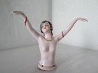 Antique Art Deco Karl Schneider Germany Pink Porcelain Half Doll Nude Flapper