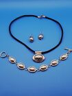 3 Piece Set Mexico Sterling Silver Modernist Necklace Bracelet Earrings 35g