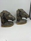 Vintage Pair Cast Metal Bronze Toned Horse Head Statue Bookends